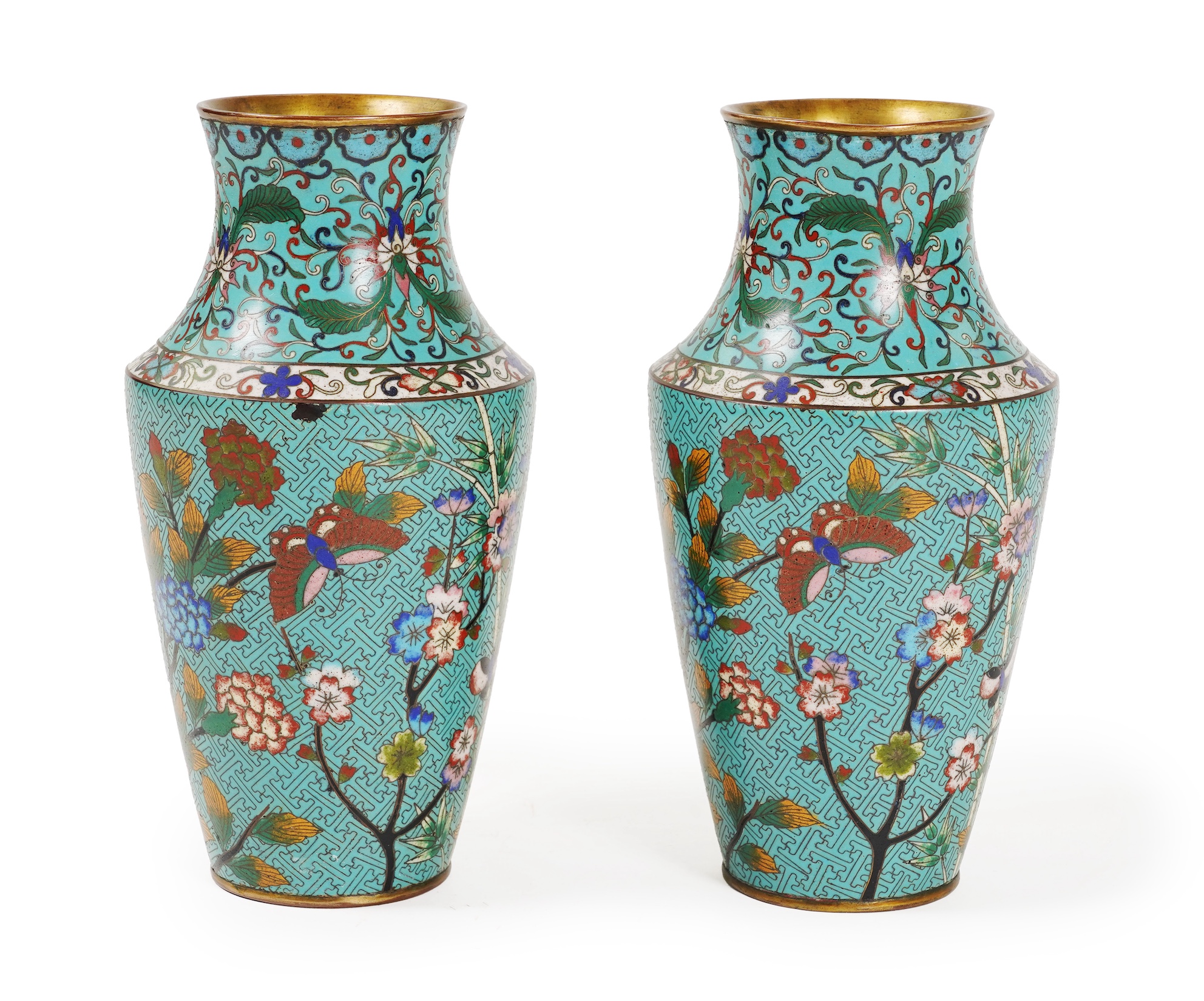 A pair of Chinese cloisonné enamel vases, late 19th century